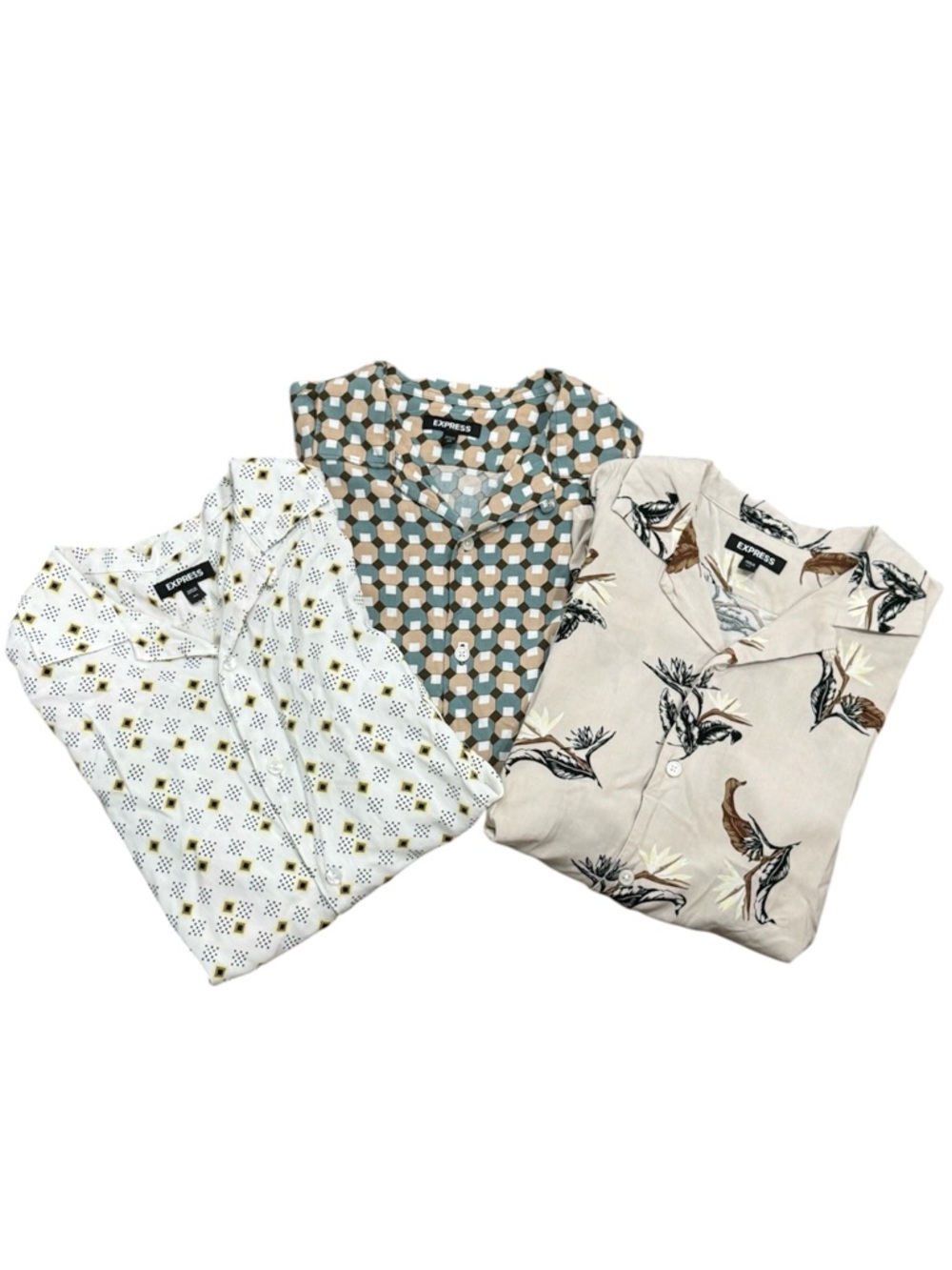 Express Men's Patterned Short Sleeve Shirt - Beige Floral (3)